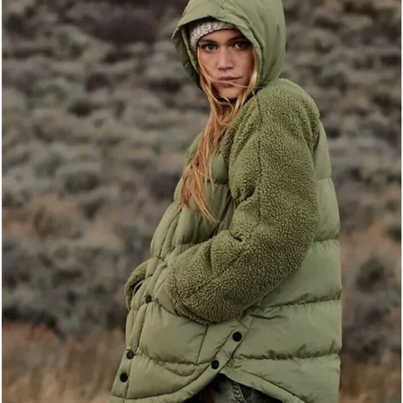 Pilcro Jackets & Blazers - Pilcro Womens Swing Puffer Jacket Size L Green Teddy Coat Boho Gorpcore Outdoor